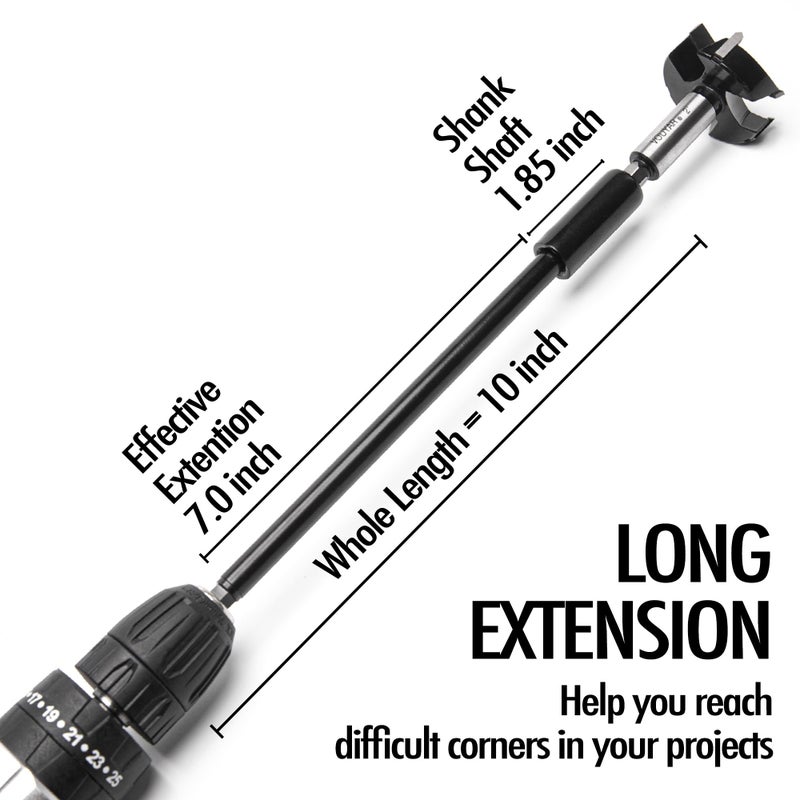 Vouyar 10 Inch Forstner Bit Extension for 3/8"" Hexagonal Shank, Hole Saw Extension Chuck, for Adding Over 5-3/4 inches of Drilling Depth - Image 4
